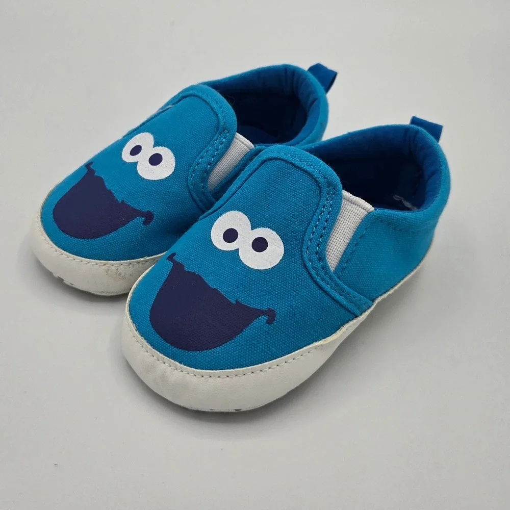 Sesame Street Cookie Monster Baby Crib Shoes Slip On Blue Size 6 12M‎
